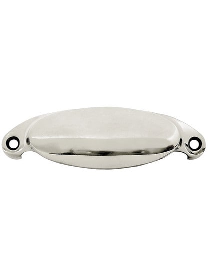 3 5/8 inch Cast Brass Oval Bin Pull in Polished Nickel.